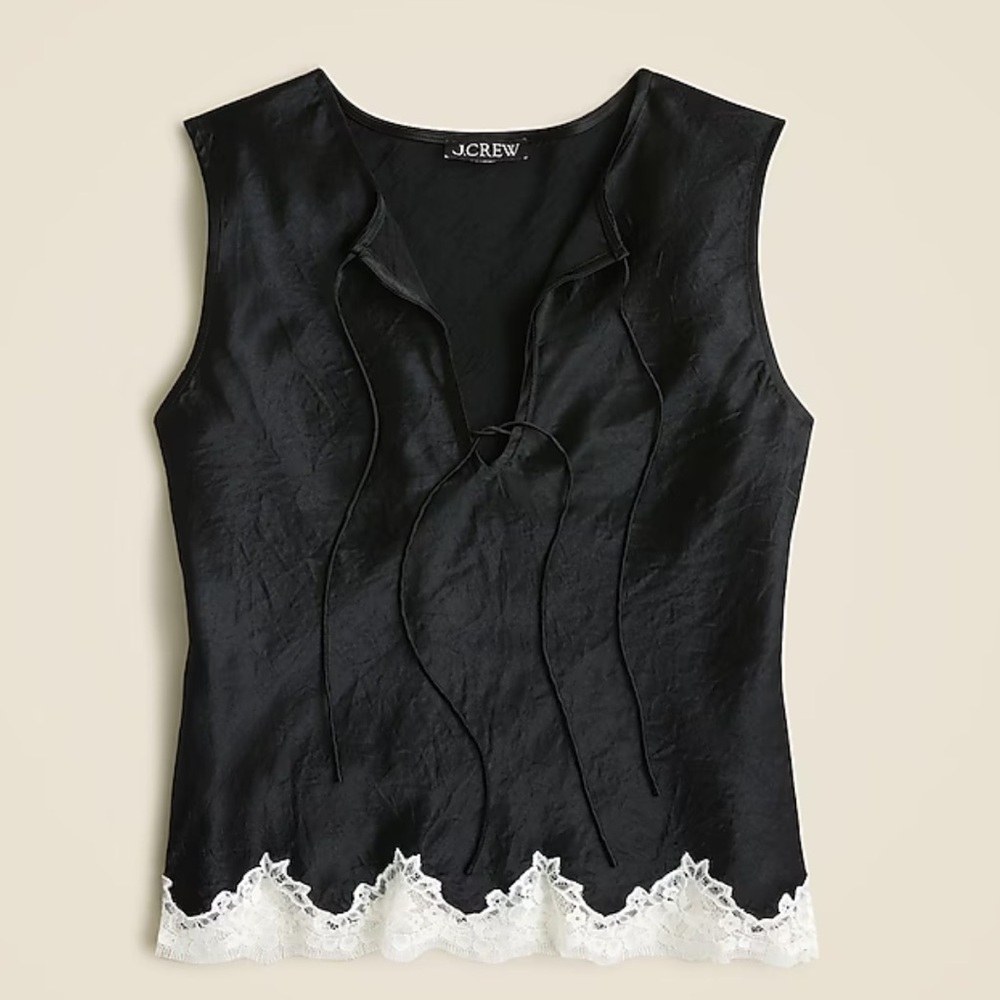 Jcrew Textured satin top with lace hem